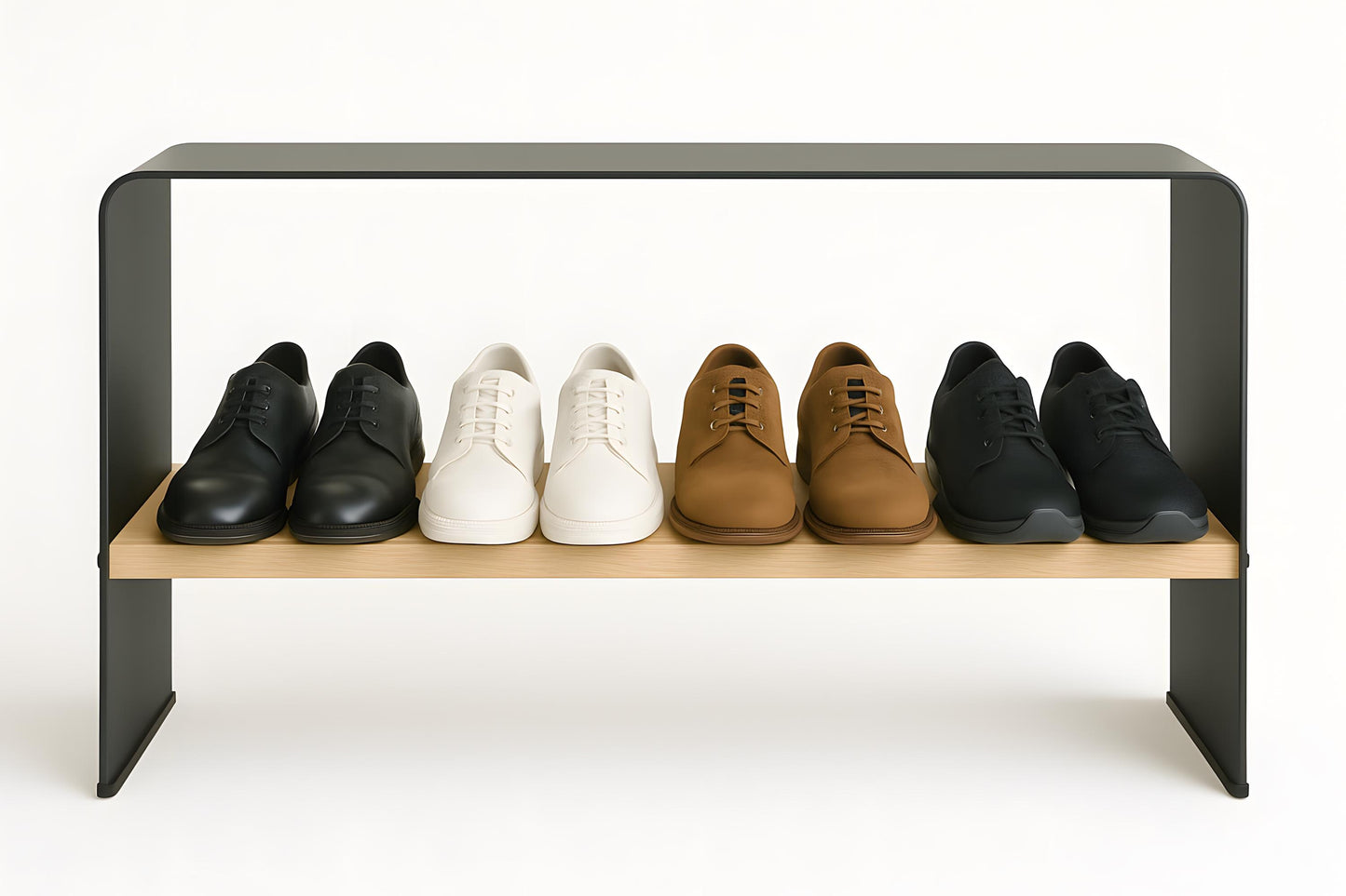 czarny metalowy stojak na obuwie