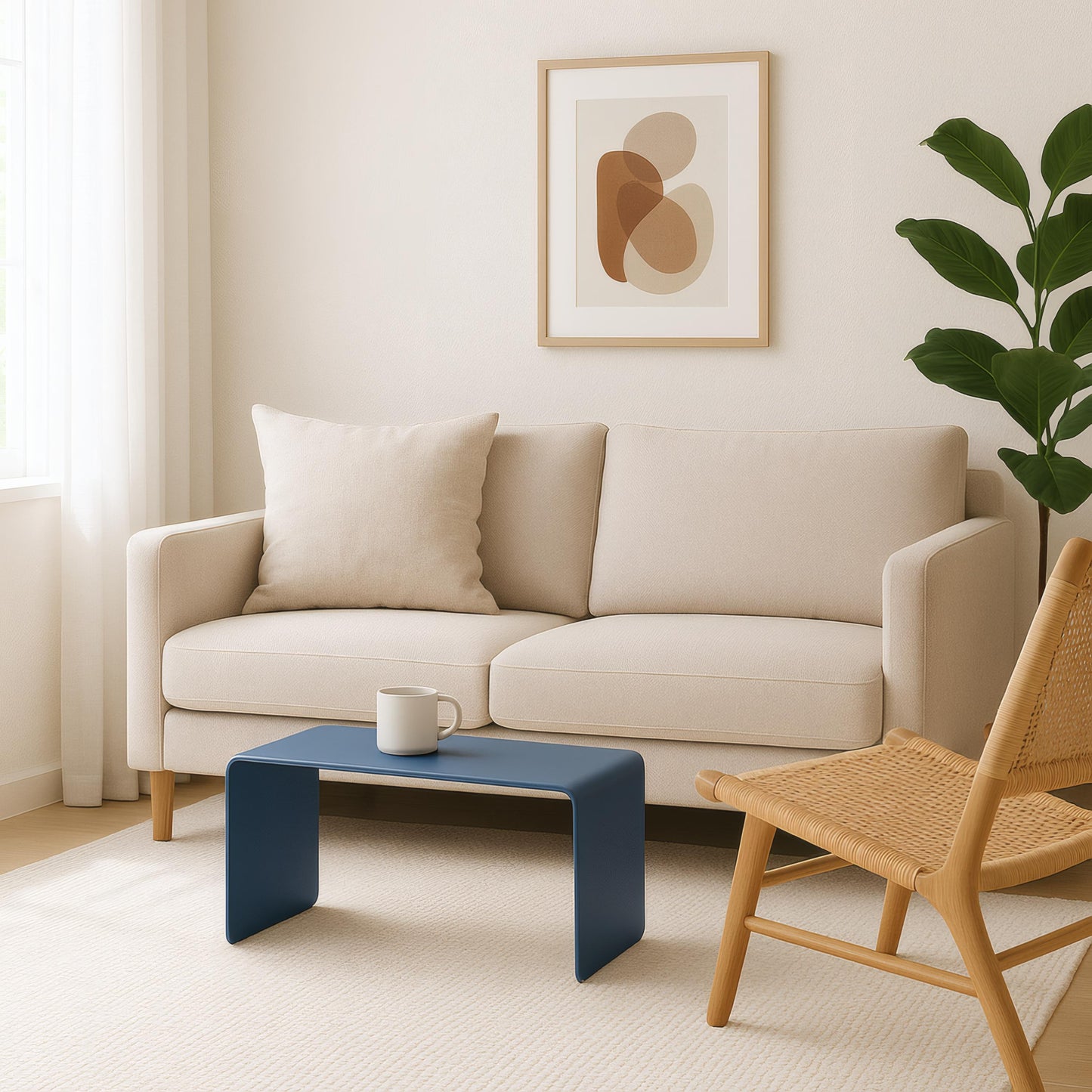 Minimalistyczny stolik metalowy z giętej blachy